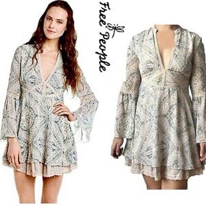 Free People Patterned Dress with Lace Trim